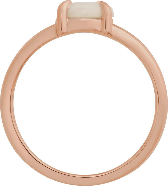 14K Gold Round Natural White Opal Cabochon Ring – 8x6mm - Rose Gold - view 2