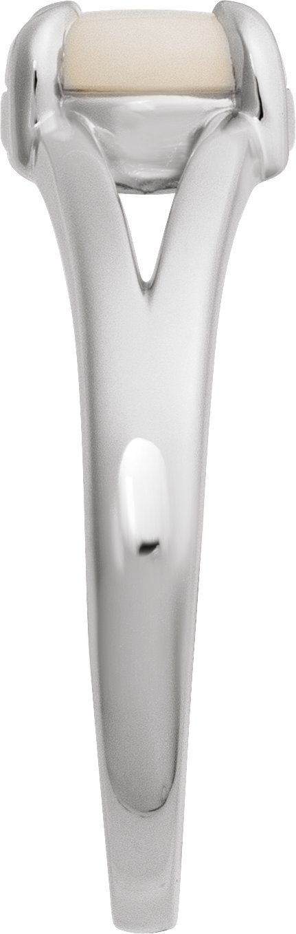 Platinum Round Natural White Opal Cabochon Ring – 8x6mm - view 3