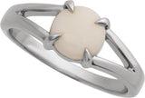 14K Gold Round Natural White Opal Cabochon Ring – 8x6mm - White Gold - view 4