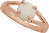 14K Gold Round Natural White Opal Cabochon Ring – 8x6mm - Rose Gold - view 4