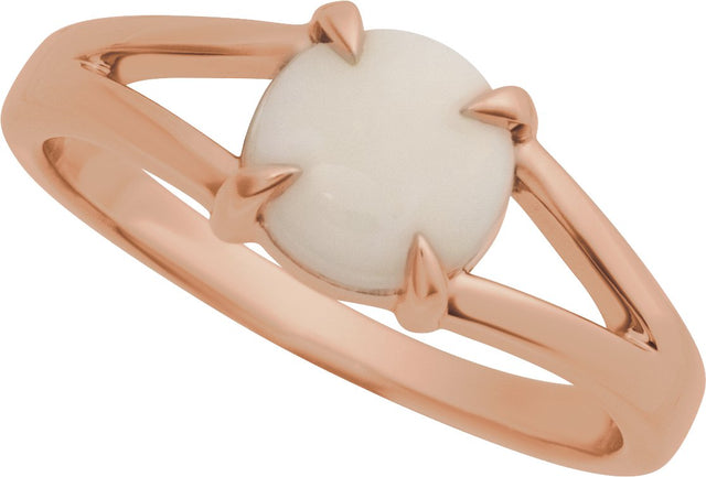 14K Gold Round Natural White Opal Cabochon Ring – 8x6mm - Rose Gold - view 4