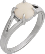 14K Gold Round Natural White Opal Cabochon Ring – 8x6mm - White Gold
