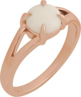 14K Gold Round Natural White Opal Cabochon Ring – 8x6mm - Rose Gold