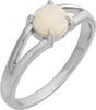 Platinum Round Natural White Opal Cabochon Ring – 8x6mm