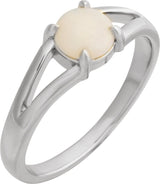 14K Gold Round Natural White Opal Cabochon Ring – 8x6mm - White Gold