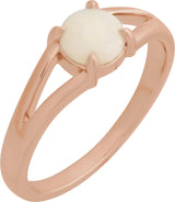 14K Gold Round Natural White Opal Cabochon Ring – 8x6mm - Rose Gold