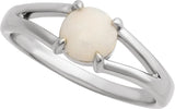 14K Gold Round Natural White Opal Cabochon Ring – 8x6mm - White Gold - view 4