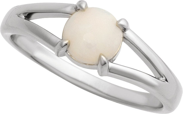 14K Gold Round Natural White Opal Cabochon Ring – 8x6mm - White Gold - view 4