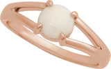 14K Gold Round Natural White Opal Cabochon Ring – 8x6mm - Rose Gold - view 4