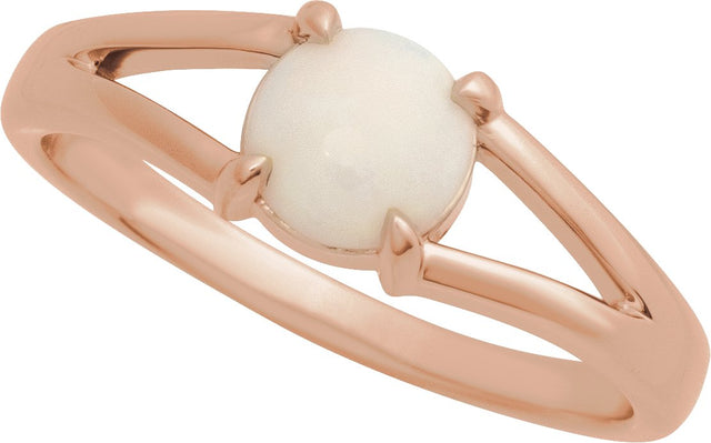 14K Gold Round Natural White Opal Cabochon Ring – 8x6mm - Rose Gold - view 4