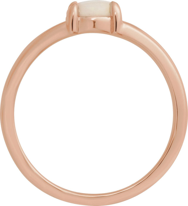 14K Gold Round Natural White Opal Cabochon Ring – 8x6mm - Rose Gold - view 2