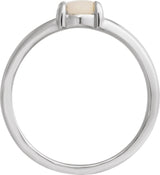 Platinum Round Natural White Opal Cabochon Ring – 8x6mm - view 2