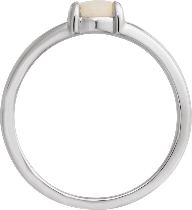 14K Gold Round Natural White Opal Cabochon Ring – 8x6mm - White Gold - view 2