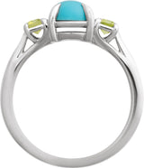 14K Gold Oval Natural Turquoise & Natural Peridot Cabochon Ring - White Gold - view 2