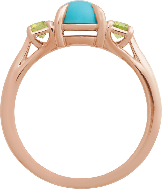 14K Gold Oval Natural Turquoise & Natural Peridot Cabochon Ring - Rose Gold - view 2