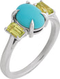 Platinum Oval Natural Turquoise & Natural Peridot Cabochon Ring