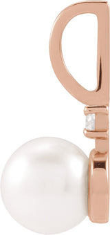 14K Gold Cultured White Akoya Pearl & Natural Diamond Accented Pearl Pendant – 0.03 CTW - Rose Gold - view 2
