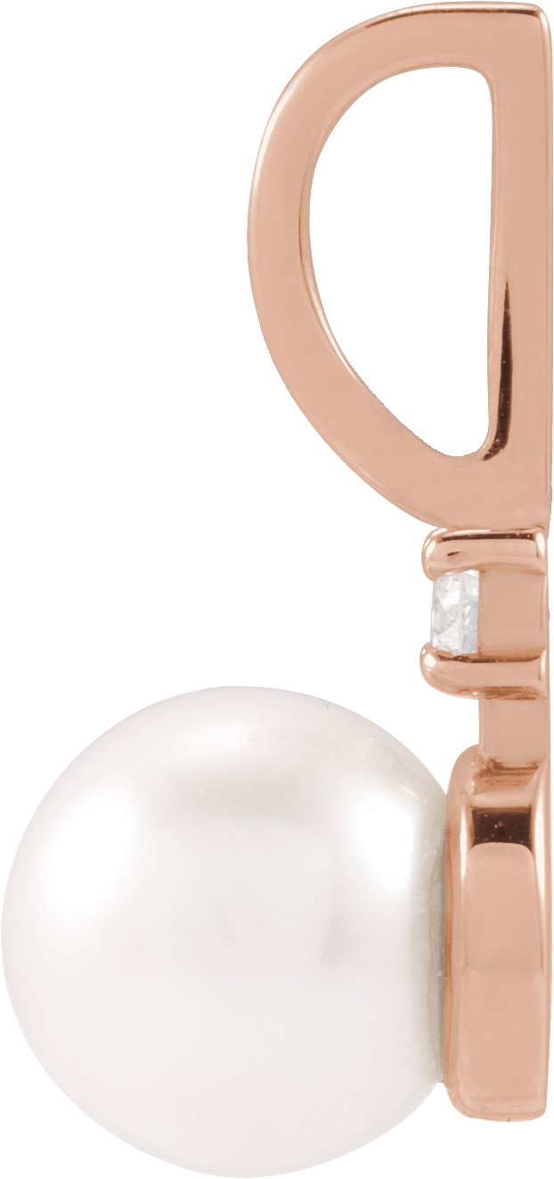 14K Gold Cultured White Akoya Pearl & Natural Diamond Accented Pearl Pendant – 0.03 CTW - Rose Gold - view 2
