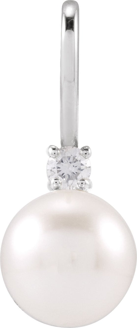 14K Gold Cultured White Akoya Pearl & Natural Diamond Accented Pearl Pendant – 0.03 CTW - White Gold