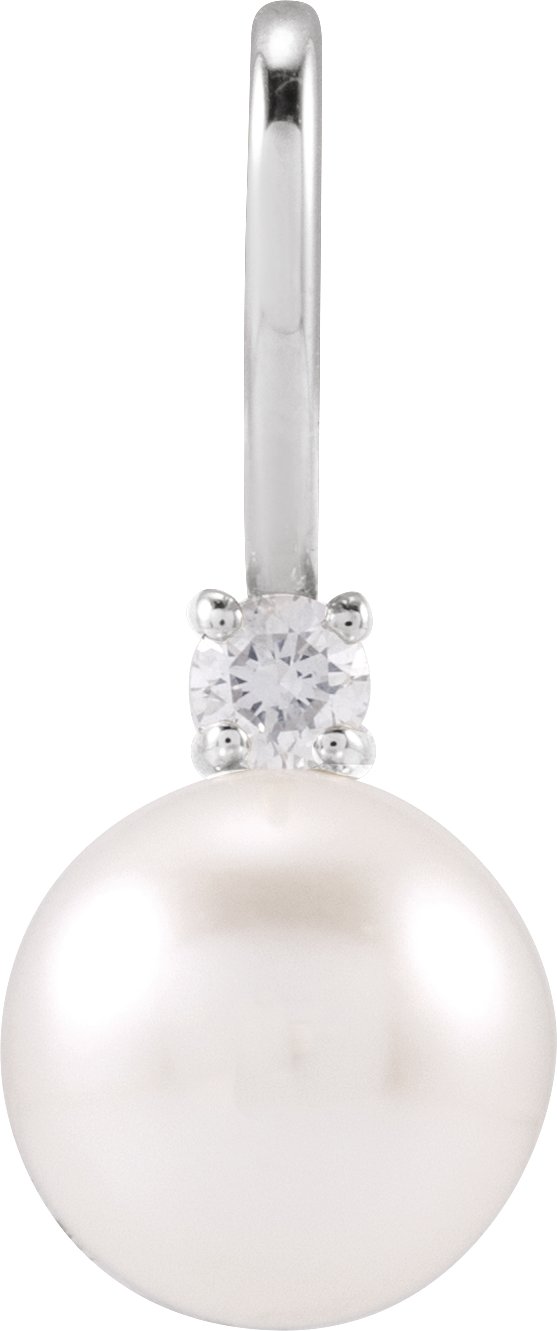 14K Gold Cultured White Akoya Pearl & Natural Diamond Accented Pearl Pendant – 0.03 CTW - White Gold