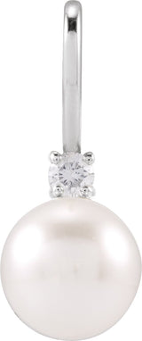 Platinum Cultured White Akoya Pearl & Natural Diamond Accented Pearl Pendant – 0.03 CTW