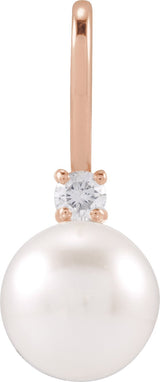 14K Gold Cultured White Akoya Pearl & Natural Diamond Accented Pearl Pendant – 0.03 CTW - Rose Gold