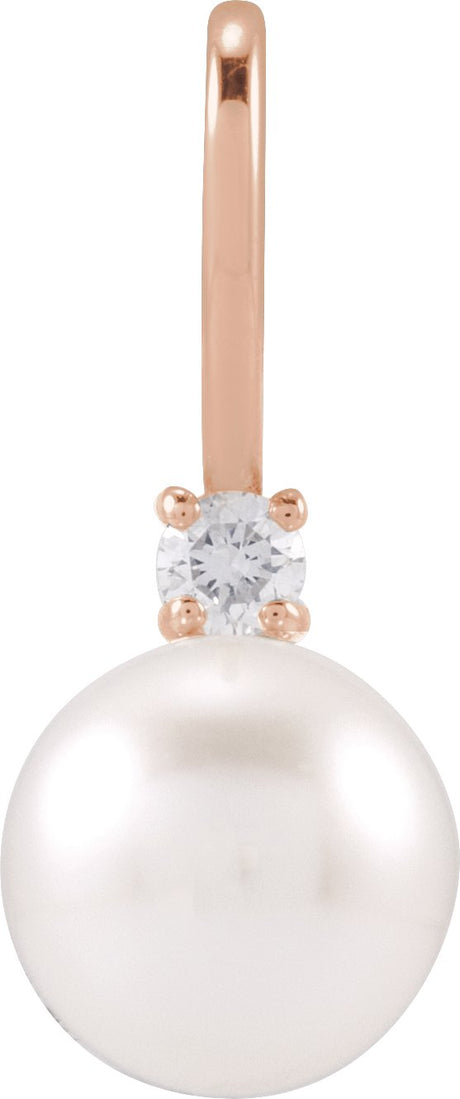 14K Gold Cultured White Akoya Pearl & Natural Diamond Accented Pearl Pendant – 0.03 CTW - Rose Gold