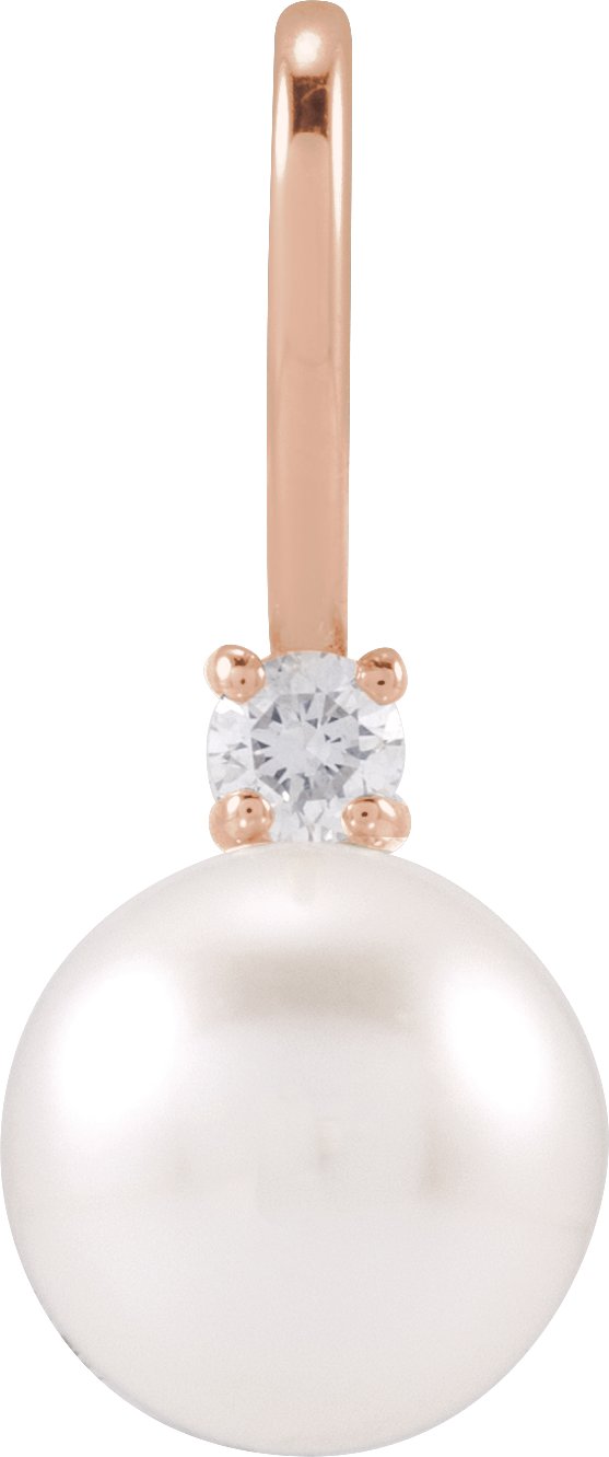 14K Gold Cultured White Akoya Pearl & Natural Diamond Accented Pearl Pendant – 0.03 CTW - Rose Gold