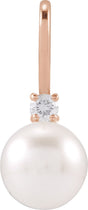 14K Gold Cultured White Akoya Pearl & Natural Diamond Accented Pearl Pendant – 0.03 CTW - Rose Gold