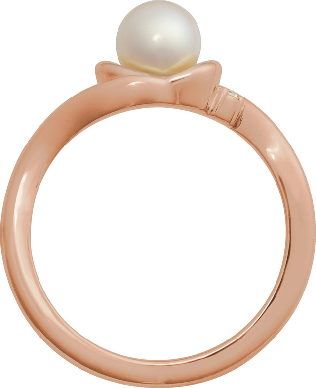 14K Gold Natural White Akoya Pearl & Natural Diamond Accented Pearl Ring - Rose Gold - view 2