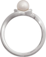 14K Gold Natural White Akoya Pearl & Natural Diamond Accented Pearl Ring - White Gold - view 2