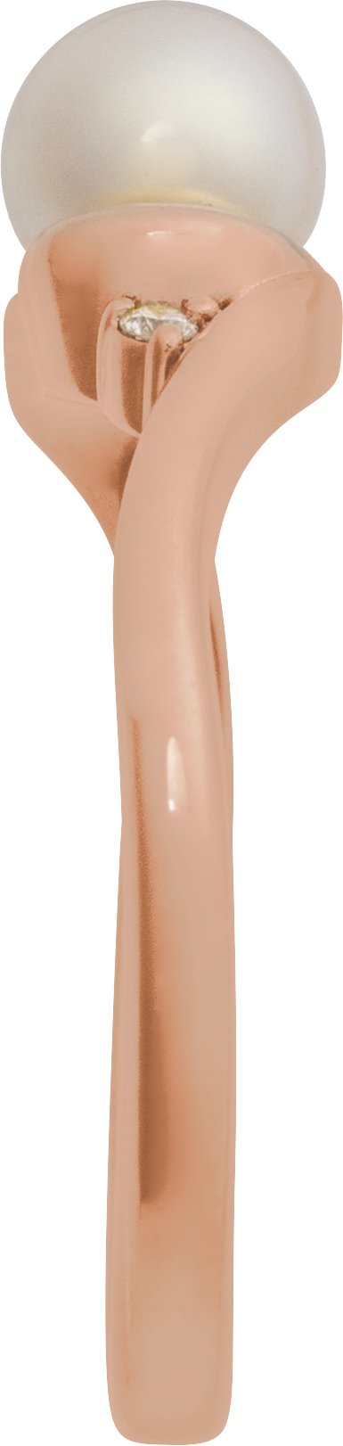 14K Gold Natural White Akoya Pearl & Natural Diamond Accented Pearl Ring - Rose Gold - view 3