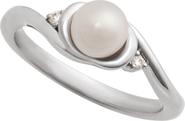 Platinum Natural White Akoya Pearl & Natural Diamond Accented Pearl Ring - view 4