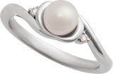 14K Gold Natural White Akoya Pearl & Natural Diamond Accented Pearl Ring - White Gold - view 4