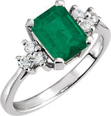 14K Gold Emerald Natural Emerald & Natural Diamond Accented Ring