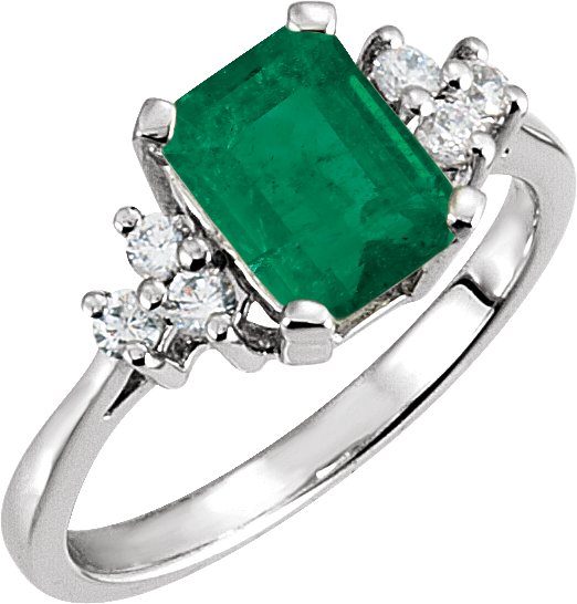 14K Gold Emerald Natural Emerald & Natural Diamond Accented Ring