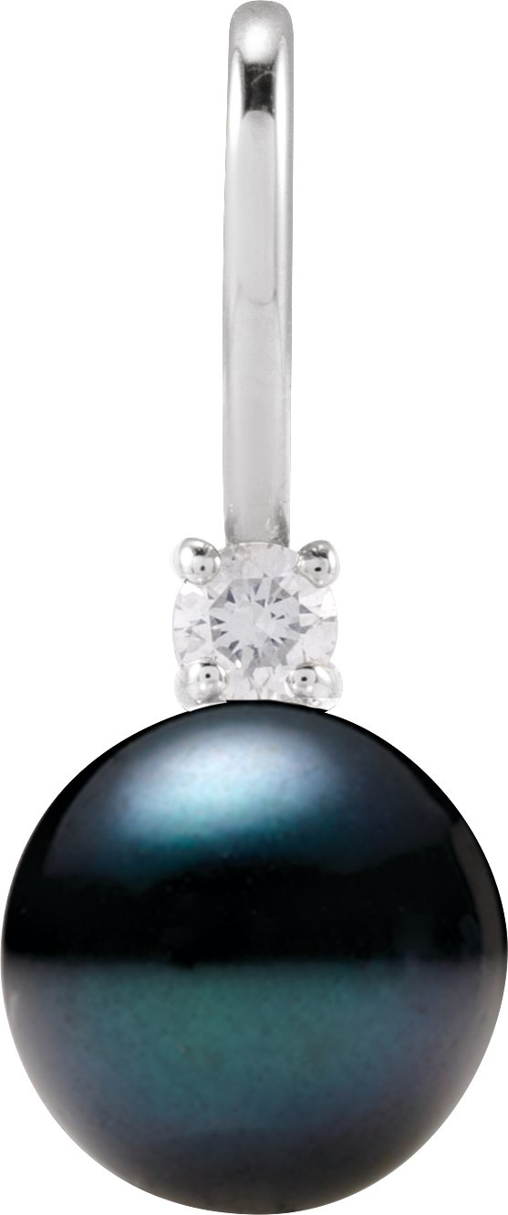 Platinum Cultured Black Akoya Pearl & Natural Diamond Accented Pearl Pendant