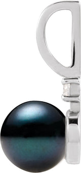 Platinum Cultured Black Akoya Pearl & Natural Diamond Accented Pearl Pendant - view 2