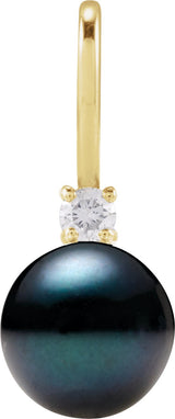 14K Gold Cultured Black Akoya Pearl & Natural Diamond Accented Pearl Pendant - Yellow Gold