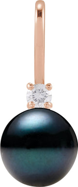 14K Gold Cultured Black Akoya Pearl & Natural Diamond Accented Pearl Pendant - Rose Gold