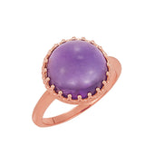 14K Gold Round Natural Amethyst Crown Cabochon Ring