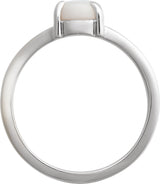 14K Gold Round Natural White Opal Cabochon Ring – 8x6mm - White Gold - view 2