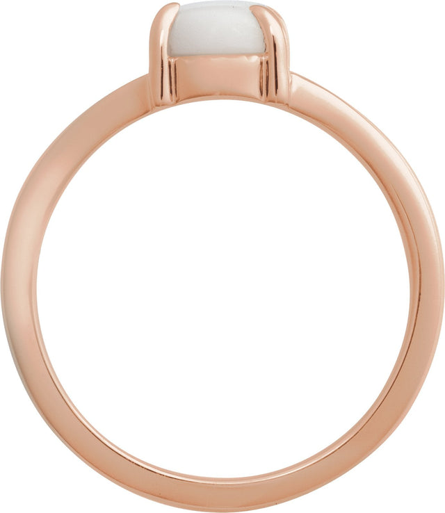 14K Gold Round Natural White Opal Cabochon Ring – 8x6mm - Rose Gold - view 2