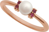 14K Gold Cultured White Freshwater Pearl & Natural Pink Tourmaline Accented Pearl Ring - Rose Gold - view 4