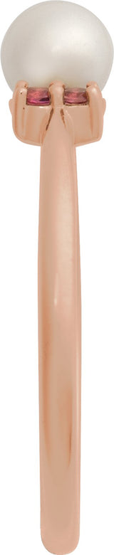 14K Gold Cultured White Freshwater Pearl & Natural Pink Tourmaline Accented Pearl Ring - Rose Gold - view 3