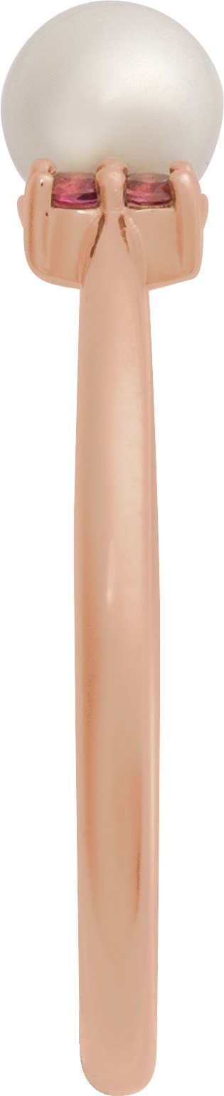 14K Gold Cultured White Freshwater Pearl & Natural Pink Tourmaline Accented Pearl Ring - Rose Gold - view 3