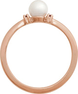 14K Gold Cultured White Freshwater Pearl & Natural Pink Tourmaline Accented Pearl Ring - Rose Gold - view 2