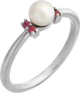 Platinum Cultured White Freshwater Pearl & Natural Pink Tourmaline Accented Pearl Ring