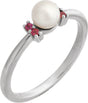 14K Gold Cultured White Freshwater Pearl & Natural Pink Tourmaline Accented Pearl Ring - White Gold