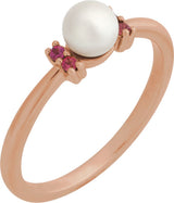 14K Gold Cultured White Freshwater Pearl & Natural Pink Tourmaline Accented Pearl Ring - Rose Gold